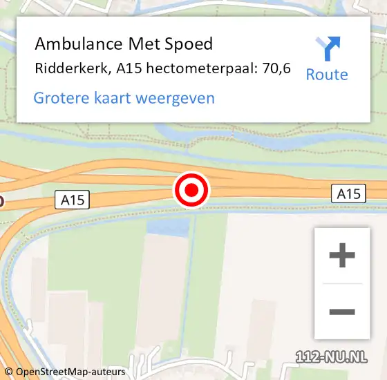 Locatie op kaart van de 112 melding: Ambulance Met Spoed Naar Ridderkerk, A15 hectometerpaal: 70,6 op 11 april 2025 15:36