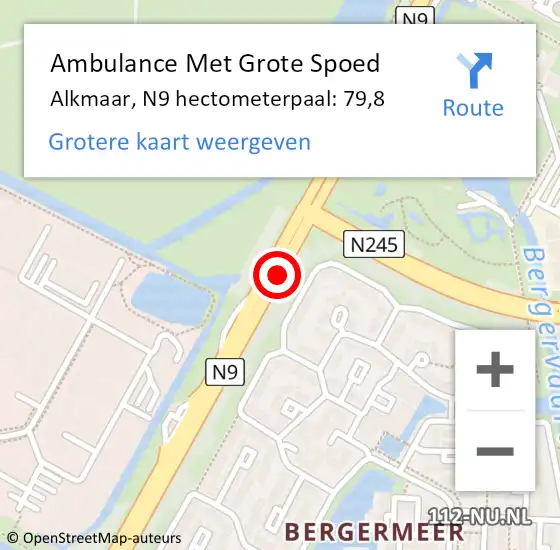 Locatie op kaart van de 112 melding: Ambulance Met Grote Spoed Naar Alkmaar, N9 hectometerpaal: 79,8 op 11 april 2025 15:44