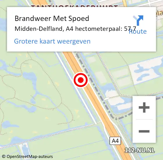 Locatie op kaart van de 112 melding: Brandweer Met Spoed Naar Midden-Delfland, A4 hectometerpaal: 57,7 op 11 april 2025 16:24