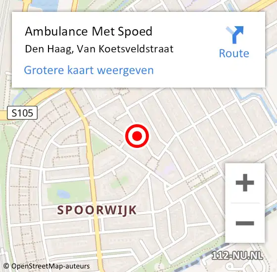 Locatie op kaart van de 112 melding: Ambulance Met Spoed Naar Den Haag, Van Koetsveldstraat op 11 april 2025 16:47