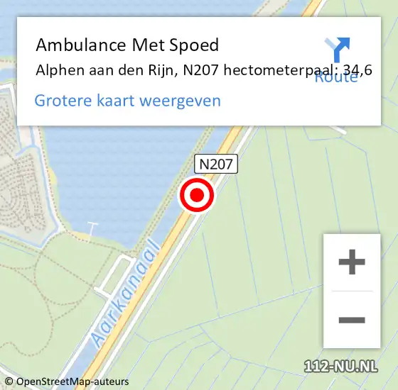 Locatie op kaart van de 112 melding: Ambulance Met Spoed Naar Alphen aan den Rijn, N207 hectometerpaal: 34,6 op 11 april 2025 17:14