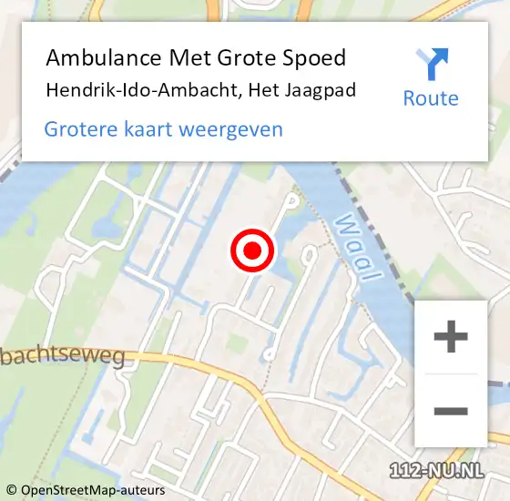 Locatie op kaart van de 112 melding: Ambulance Met Grote Spoed Naar Hendrik-Ido-Ambacht, Het Jaagpad op 11 april 2025 18:16