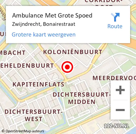 Locatie op kaart van de 112 melding: Ambulance Met Grote Spoed Naar Zwijndrecht, Bonairestraat op 11 april 2025 20:30