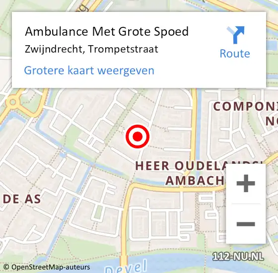 Locatie op kaart van de 112 melding: Ambulance Met Grote Spoed Naar Zwijndrecht, Trompetstraat op 11 april 2025 21:50