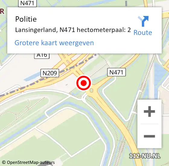 Locatie op kaart van de 112 melding: Politie Lansingerland, N471 hectometerpaal: 2 op 11 april 2025 23:24