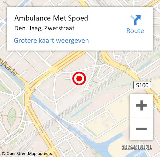 Locatie op kaart van de 112 melding: Ambulance Met Spoed Naar Den Haag, Zwetstraat op 12 april 2025 02:56