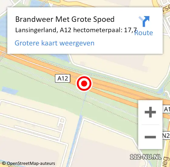 Locatie op kaart van de 112 melding: Brandweer Met Grote Spoed Naar Lansingerland, A12 hectometerpaal: 17,7 op 12 april 2025 04:45