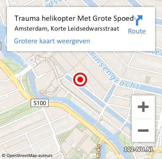 Locatie op kaart van de 112 melding: Trauma helikopter Met Grote Spoed Naar Amsterdam, Korte Leidsedwarsstraat op 12 april 2025 05:15
