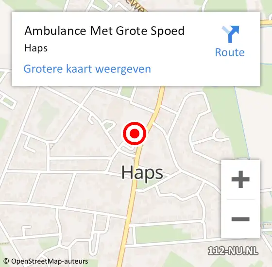 Locatie op kaart van de 112 melding: Ambulance Met Grote Spoed Naar Haps op 12 april 2025 07:01