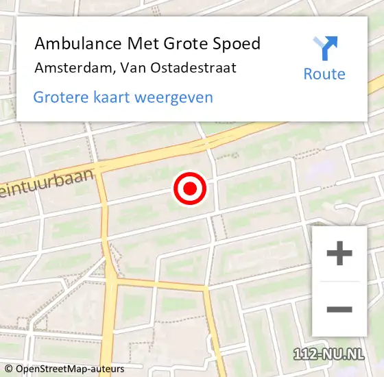 Locatie op kaart van de 112 melding: Ambulance Met Grote Spoed Naar Amsterdam, Van Ostadestraat op 12 april 2025 09:08