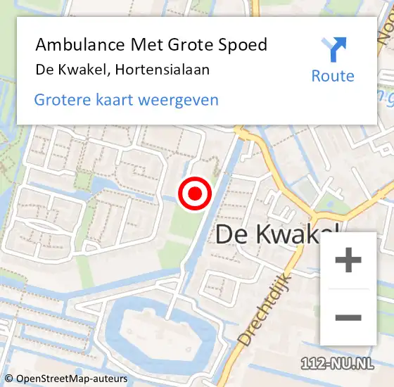 Locatie op kaart van de 112 melding: Ambulance Met Grote Spoed Naar De Kwakel, Hortensialaan op 12 april 2025 10:04