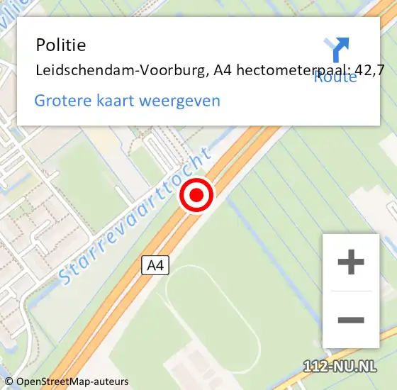 Locatie op kaart van de 112 melding: Politie Leidschendam-Voorburg, A4 hectometerpaal: 42,7 op 12 april 2025 10:42