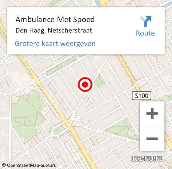 Locatie op kaart van de 112 melding: Ambulance Met Spoed Naar Den Haag, Netscherstraat op 12 april 2025 10:48
