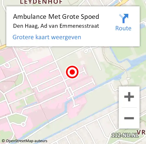 Locatie op kaart van de 112 melding: Ambulance Met Grote Spoed Naar Den Haag, Ad van Emmenesstraat op 12 april 2025 11:09