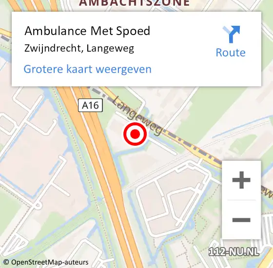 Locatie op kaart van de 112 melding: Ambulance Met Spoed Naar Zwijndrecht, Langeweg op 12 april 2025 11:23