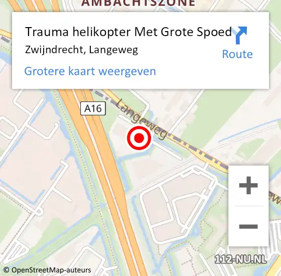 Locatie op kaart van de 112 melding: Trauma helikopter Met Grote Spoed Naar Zwijndrecht, Langeweg op 12 april 2025 11:27