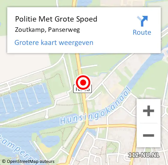 Locatie op kaart van de 112 melding: Politie Met Grote Spoed Naar Zoutkamp, Panserweg op 12 april 2025 11:42