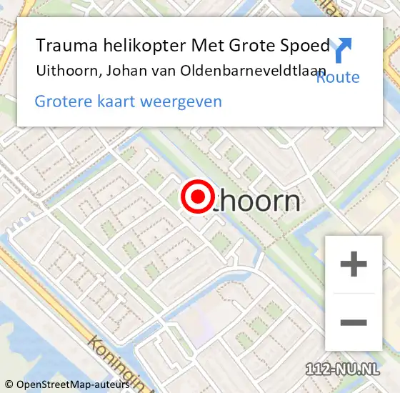 Locatie op kaart van de 112 melding: Trauma helikopter Met Grote Spoed Naar Uithoorn, Johan van Oldenbarneveldtlaan op 12 april 2025 12:27