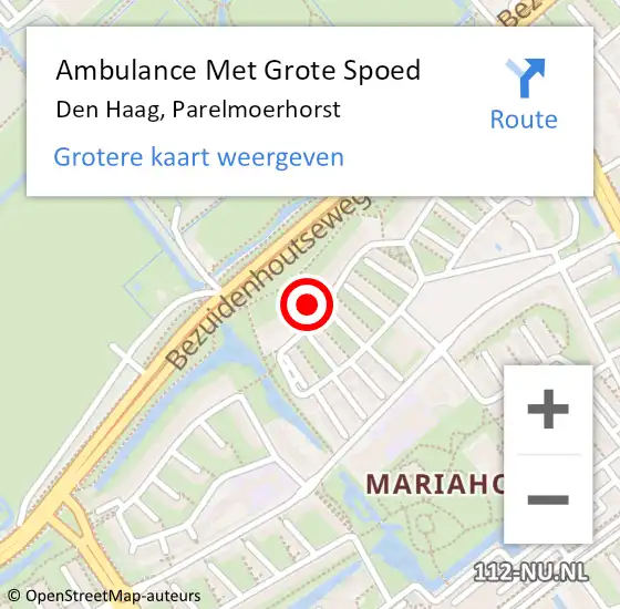 Locatie op kaart van de 112 melding: Ambulance Met Grote Spoed Naar Den Haag, Parelmoerhorst op 12 april 2025 12:48