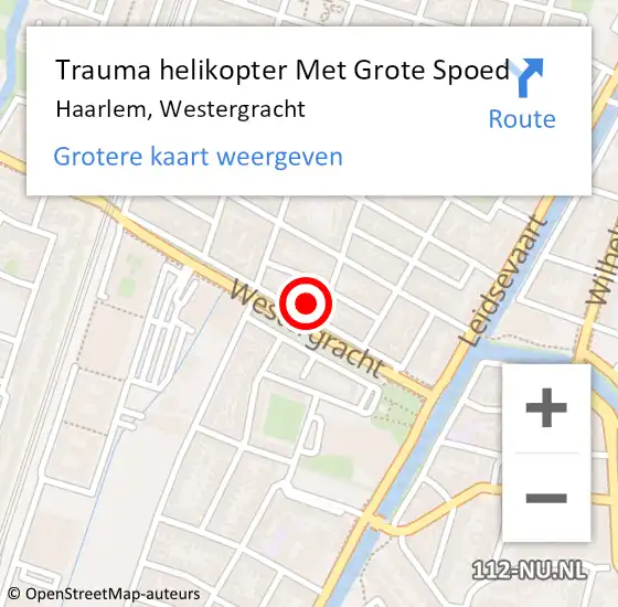 Locatie op kaart van de 112 melding: Trauma helikopter Met Grote Spoed Naar Haarlem, Westergracht op 12 april 2025 12:59
