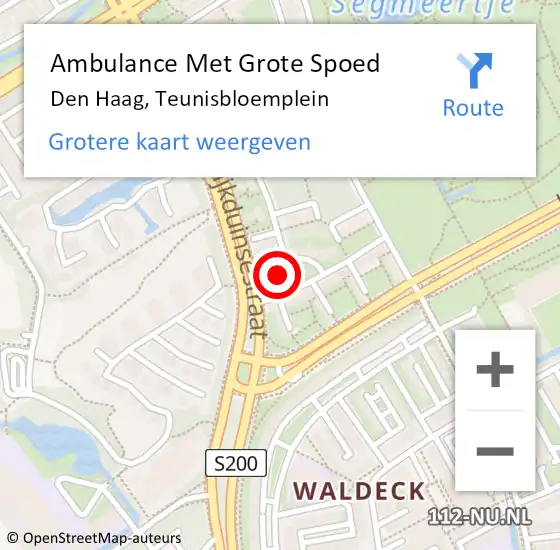 Locatie op kaart van de 112 melding: Ambulance Met Grote Spoed Naar Den Haag, Teunisbloemplein op 12 april 2025 13:14