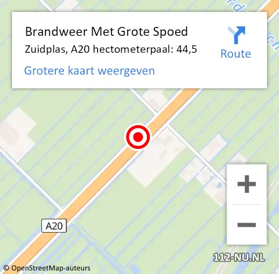 Locatie op kaart van de 112 melding: Brandweer Met Grote Spoed Naar Zuidplas, A20 hectometerpaal: 44,5 op 12 april 2025 16:11