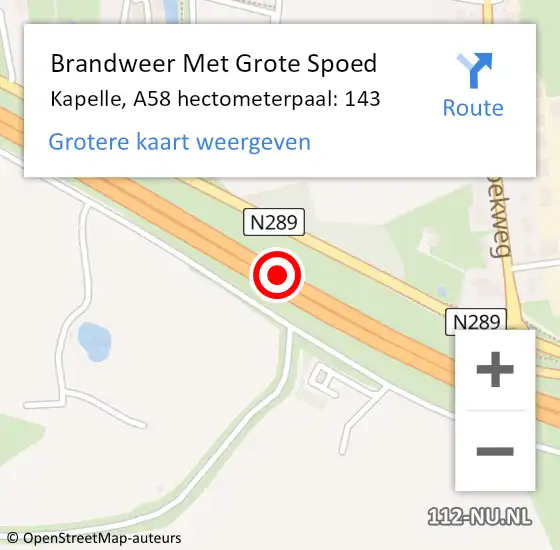 Locatie op kaart van de 112 melding: Brandweer Met Grote Spoed Naar Kapelle, A58 hectometerpaal: 143 op 12 april 2025 16:28