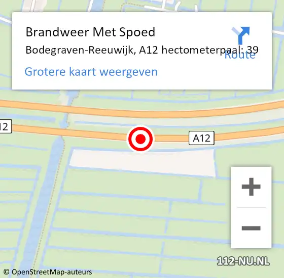 Locatie op kaart van de 112 melding: Brandweer Met Spoed Naar Bodegraven-Reeuwijk, A12 hectometerpaal: 39 op 12 april 2025 16:39