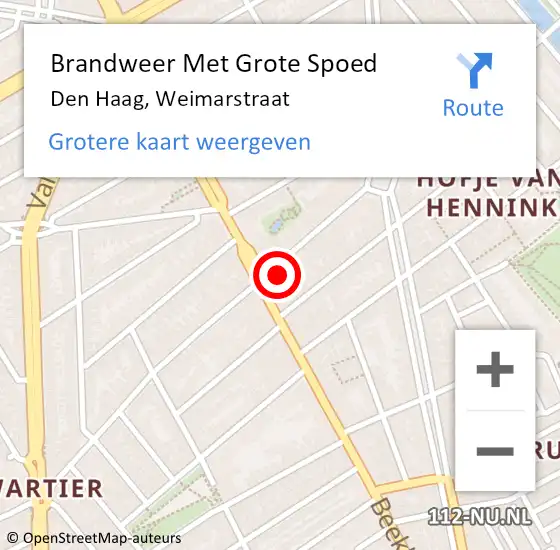 Locatie op kaart van de 112 melding: Brandweer Met Grote Spoed Naar Den Haag, Weimarstraat op 12 april 2025 17:34