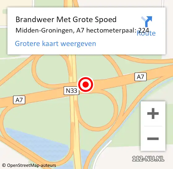 Locatie op kaart van de 112 melding: Brandweer Met Grote Spoed Naar Midden-Groningen, A7 hectometerpaal: 224 op 12 april 2025 17:40