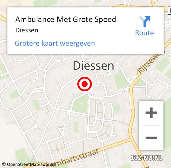 Locatie op kaart van de 112 melding: Ambulance Met Grote Spoed Naar Diessen op 12 april 2025 17:43