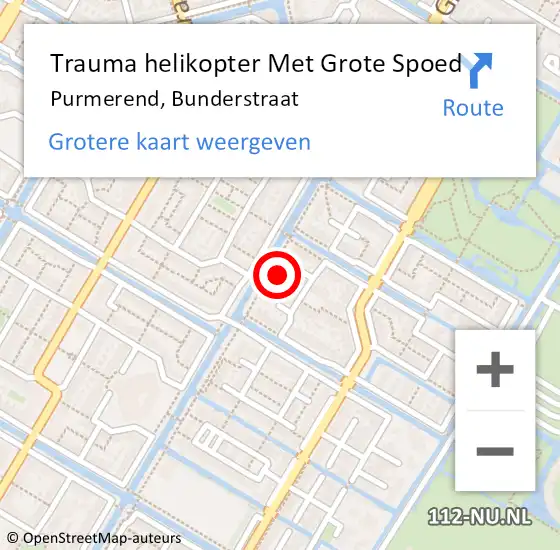 Locatie op kaart van de 112 melding: Trauma helikopter Met Grote Spoed Naar Purmerend, Bunderstraat op 12 april 2025 18:14