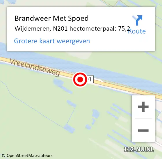Locatie op kaart van de 112 melding: Brandweer Met Spoed Naar Wijdemeren, N201 hectometerpaal: 75,2 op 12 april 2025 18:20