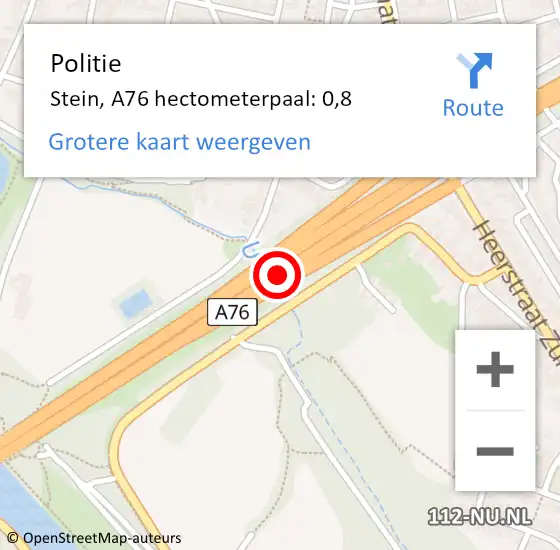 Locatie op kaart van de 112 melding: Politie Stein, A76 hectometerpaal: 0,8 op 12 april 2025 18:33