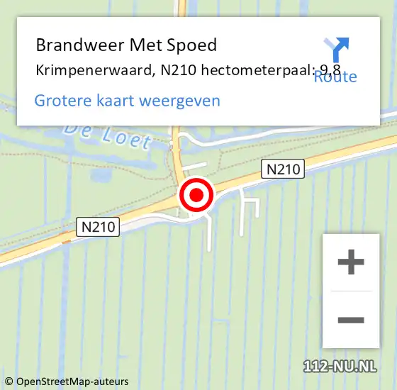 Locatie op kaart van de 112 melding: Brandweer Met Spoed Naar Krimpenerwaard, N210 hectometerpaal: 9,8 op 12 april 2025 19:05