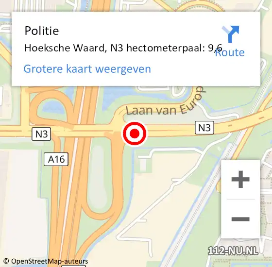 Locatie op kaart van de 112 melding: Politie Hoeksche Waard, N3 hectometerpaal: 9,6 op 12 april 2025 19:30