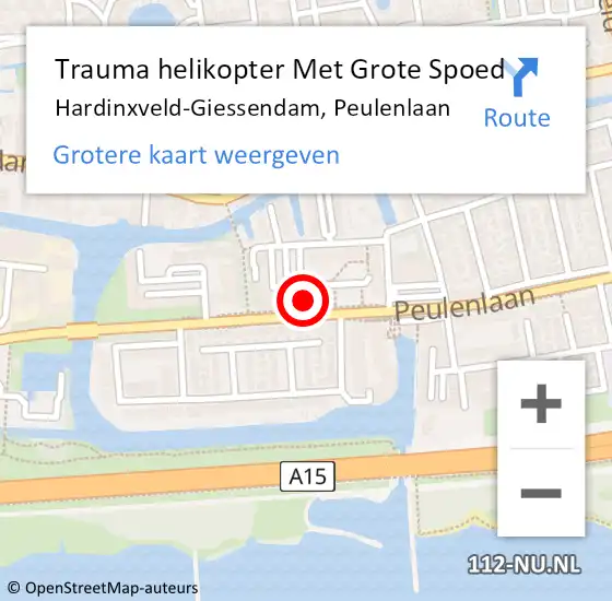 Locatie op kaart van de 112 melding: Trauma helikopter Met Grote Spoed Naar Hardinxveld-Giessendam, Peulenlaan op 12 april 2025 19:37