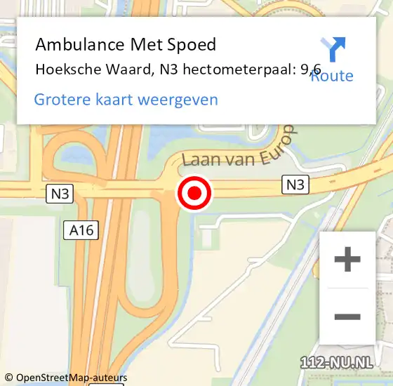 Locatie op kaart van de 112 melding: Ambulance Met Spoed Naar Hoeksche Waard, N3 hectometerpaal: 9,6 op 12 april 2025 19:42