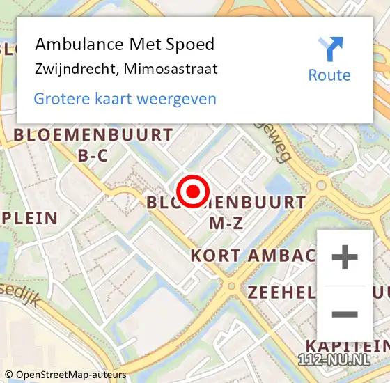 Locatie op kaart van de 112 melding: Ambulance Met Spoed Naar Zwijndrecht, Mimosastraat op 12 april 2025 21:11