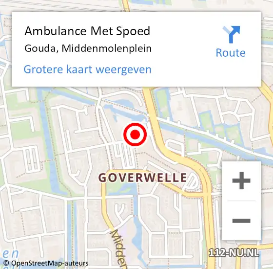 Locatie op kaart van de 112 melding: Ambulance Met Spoed Naar Gouda, Middenmolenplein op 12 april 2025 21:15