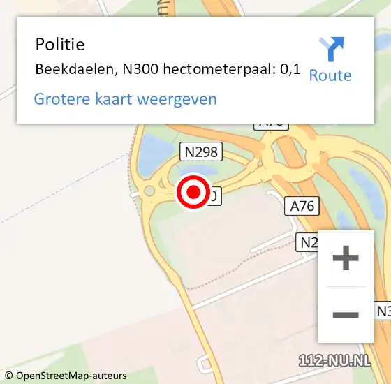 Locatie op kaart van de 112 melding: Politie Beekdaelen, N300 hectometerpaal: 0,1 op 12 april 2025 21:18