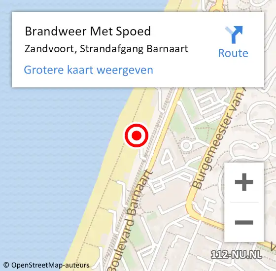 Locatie op kaart van de 112 melding: Brandweer Met Spoed Naar Zandvoort, Strandafgang Barnaart op 12 april 2025 21:43