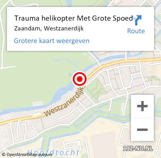 Locatie op kaart van de 112 melding: Trauma helikopter Met Grote Spoed Naar Zaandam, Westzanerdijk op 12 april 2025 21:49
