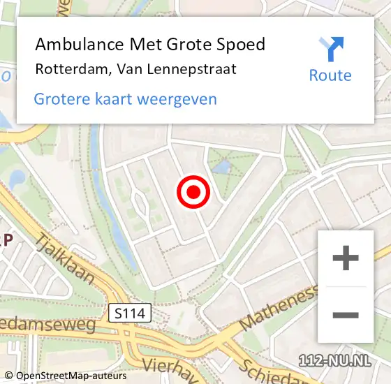 Locatie op kaart van de 112 melding: Ambulance Met Grote Spoed Naar Rotterdam, Van Lennepstraat op 12 april 2025 23:19