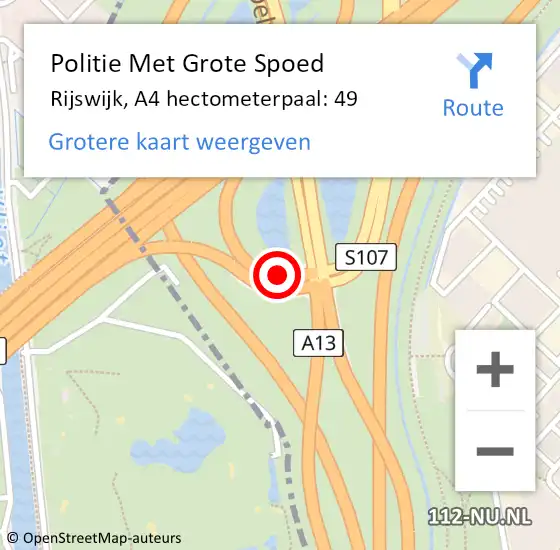 Locatie op kaart van de 112 melding: Politie Met Grote Spoed Naar Rijswijk, A4 hectometerpaal: 49 op 12 april 2025 23:28