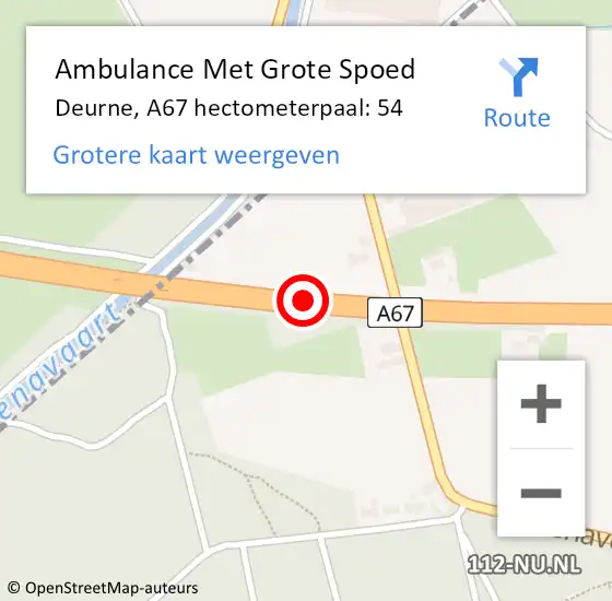 Locatie op kaart van de 112 melding: Ambulance Met Grote Spoed Naar Deurne, A67 hectometerpaal: 54 op 13 april 2025 00:34