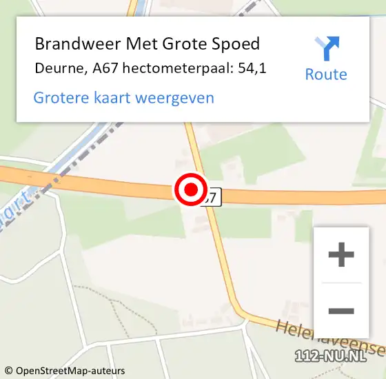 Locatie op kaart van de 112 melding: Brandweer Met Grote Spoed Naar Deurne, A67 hectometerpaal: 54,1 op 13 april 2025 00:35