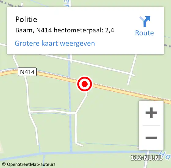 Locatie op kaart van de 112 melding: Politie Baarn, N414 hectometerpaal: 2,4 op 13 april 2025 01:28