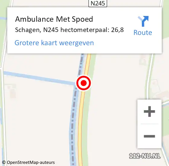 Locatie op kaart van de 112 melding: Ambulance Met Spoed Naar Schagen, N245 hectometerpaal: 26,8 op 13 april 2025 01:37