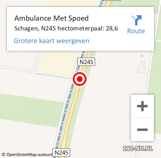 Locatie op kaart van de 112 melding: Ambulance Met Spoed Naar Schagen, N245 hectometerpaal: 28,6 op 13 april 2025 02:02